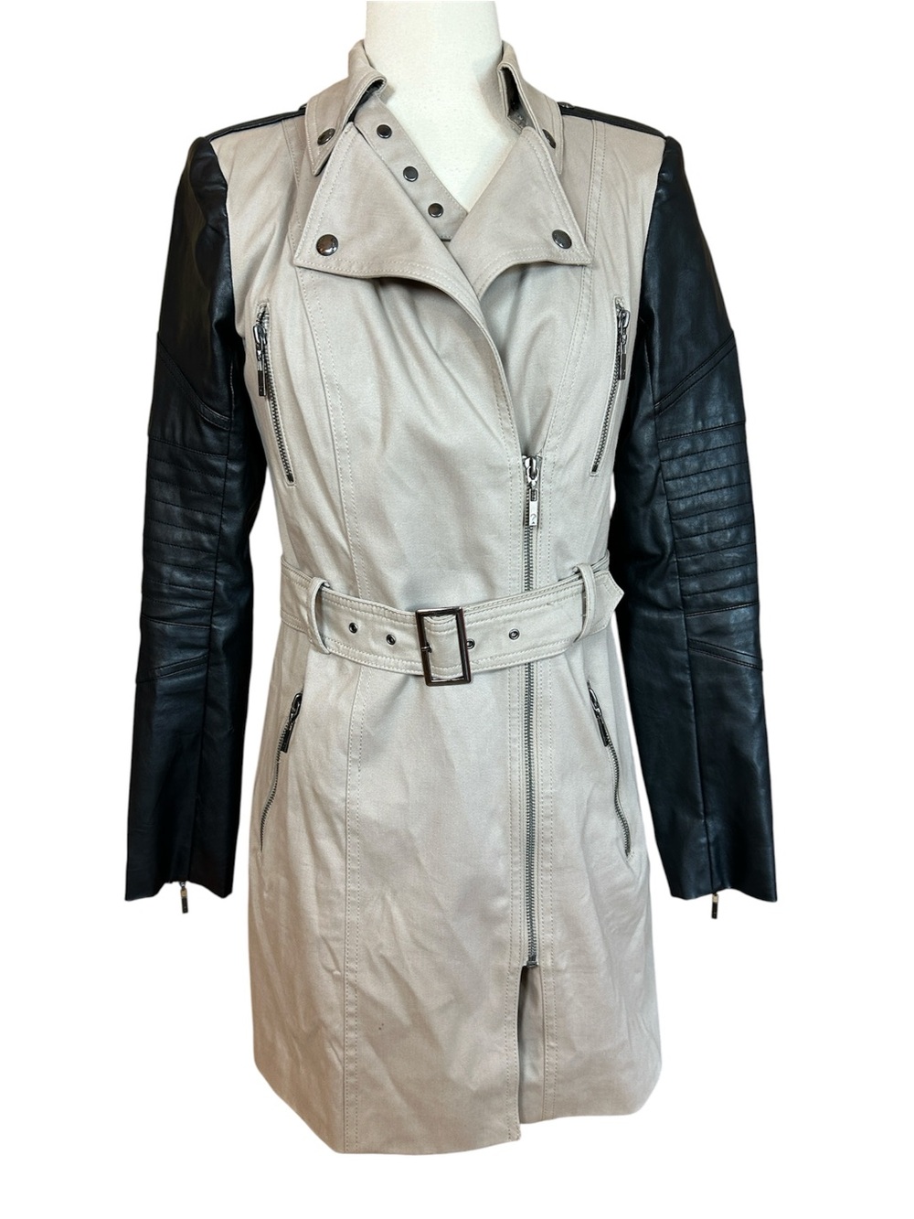 Guess mixed-media trench coat beige body with contrasting faux leather size S